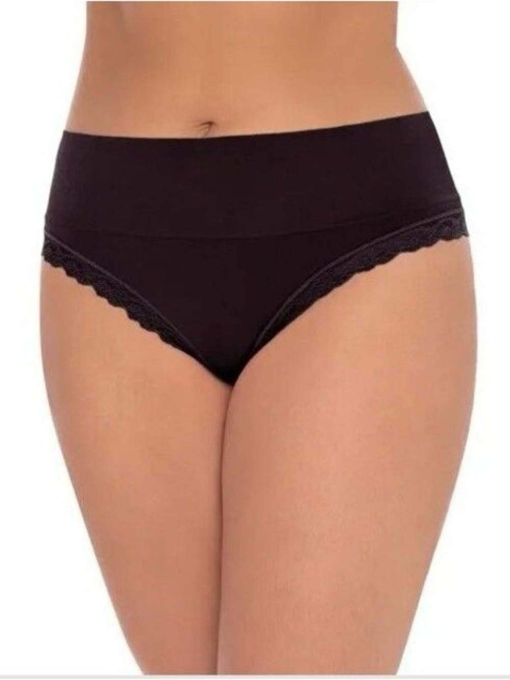 Secret Treasures High-waist wide band thong in black. Plus size XXXL